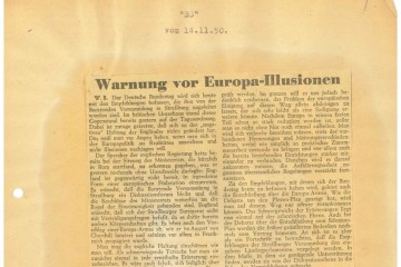 Ausschnitt der BS-Zeitung vom 21. Februar 2951 mit dem Titel „Warnung vor Europa-Illusionen“ von Willy Brandt.