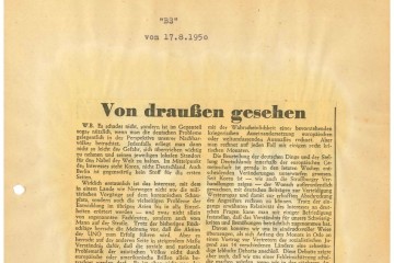 Ausschnitt der BS-Zeitung vom 17. August 1950 mit dem Titel „Von draußen gesehen“ von Willy Brandt.